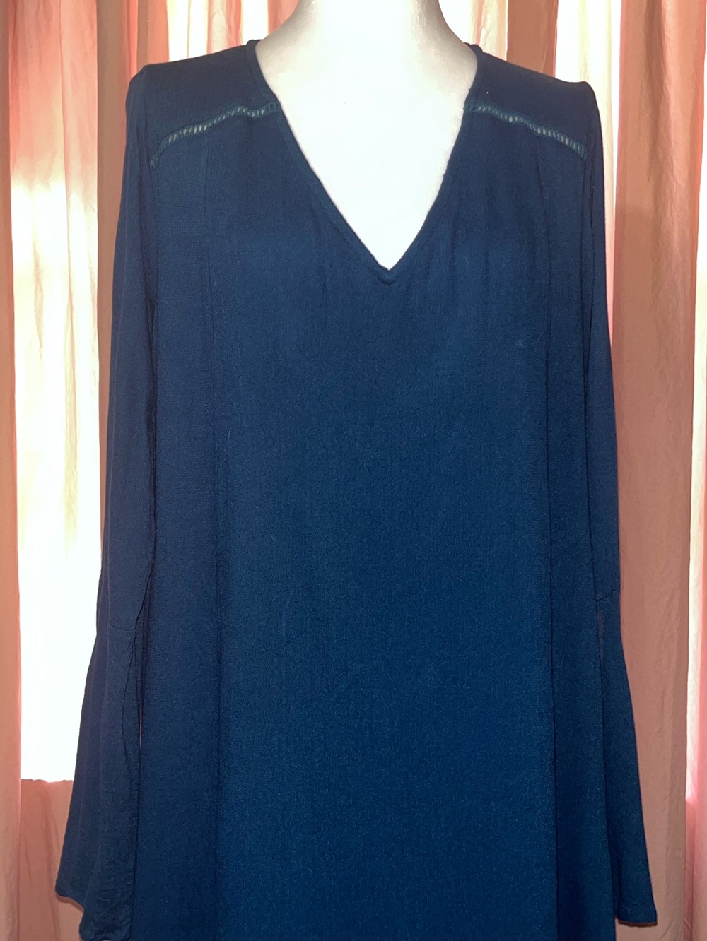 Turquoise V-Neck Long Sleeve Dress
